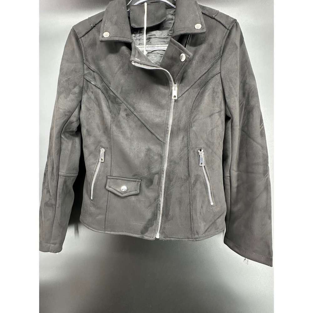 Bellivera Womens Black Faux Suede Moto Jacket‎ Asymmetrical Zip Small NWT